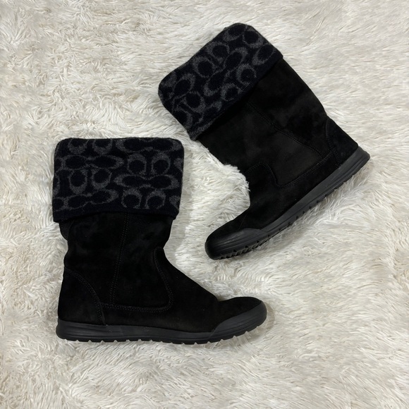 Coach Tatum Black Wool & Suede Leather Winter Boots Size 7.5 - Picture 10 of 10
